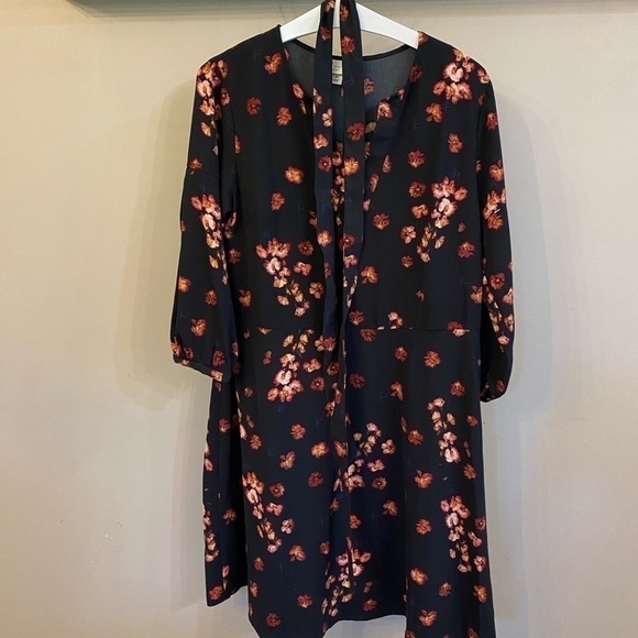 Womens A New Day black dress with pink flowers, medium, fit and flare - Picture 2 of 4